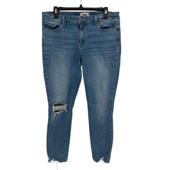 Paige Verdugo Ankle Ariza Destructed Jeans Distressed Blue Slim fit Size 32 - Picture 1 of 11